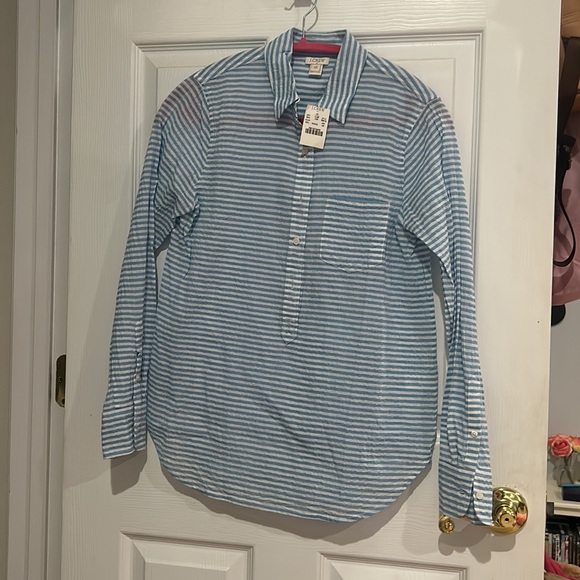 J. Crew NWT Popover stripe top button up crinkled shirt size XS - Picture 2 of 4